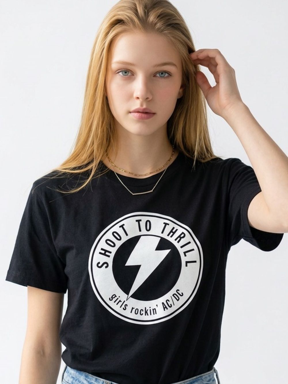 AC/DC Shoot to Thrill Black Short Sleeve Band Graphic Tee Unisex Size Large